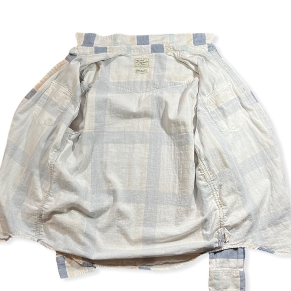 Lucky Brand Basic Western Flannel Blue & Cream Mens Button Down sz M - Picture 5 of 13